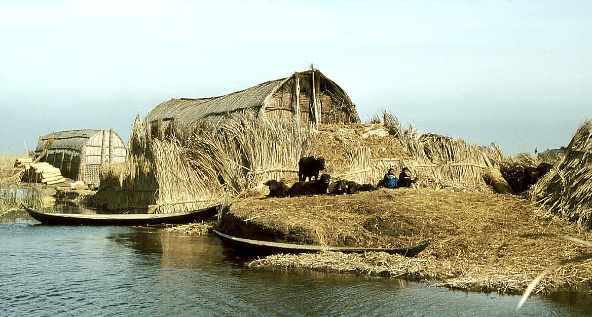 Reed houses, Iraq marshes 1978 by Paul Dober is licensed with CC BY 3.0.
