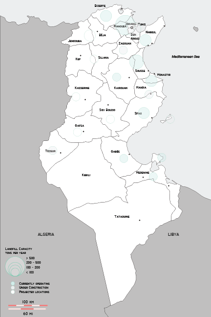 countrywide map of landfills in tunis