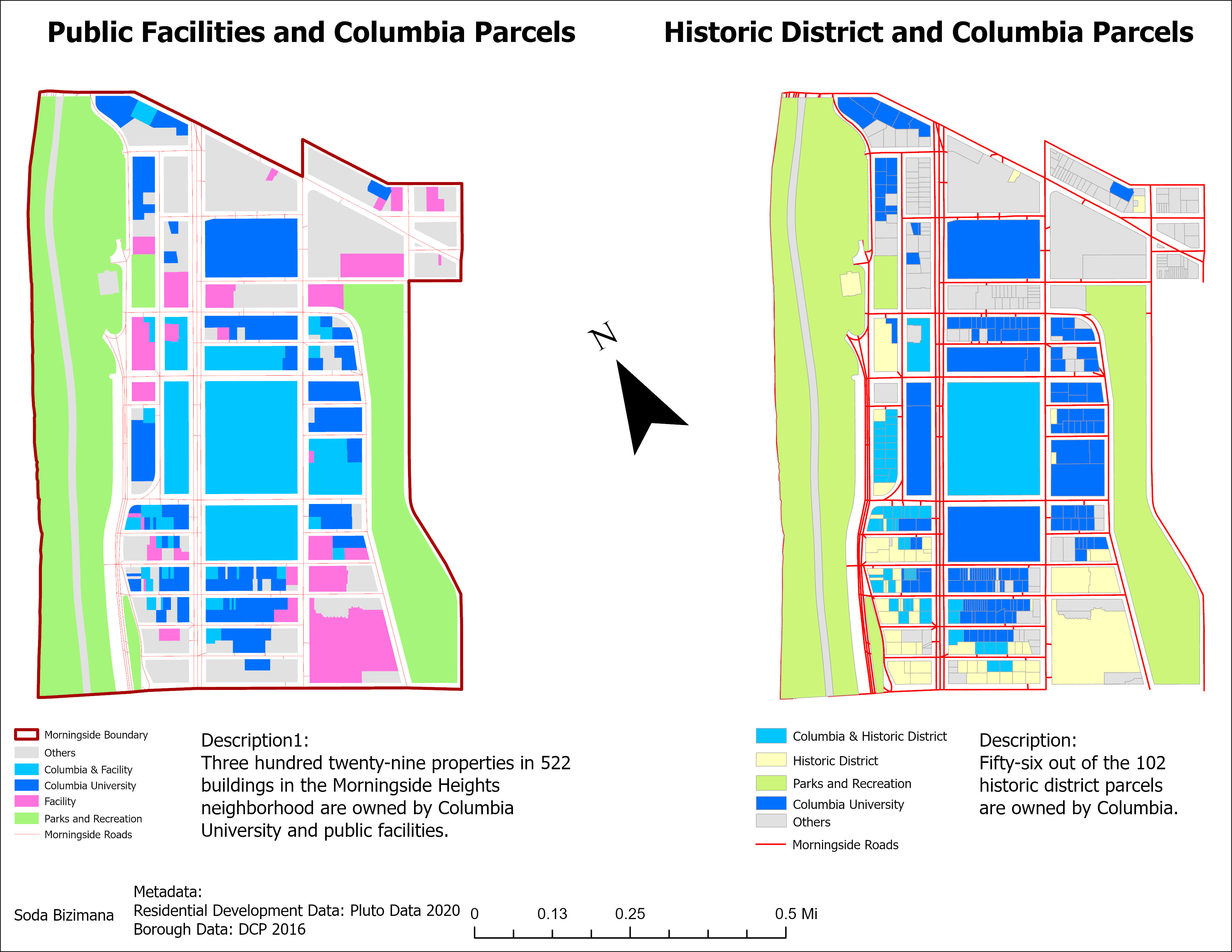 Parcels for Columbia University, Public Facilities, and Historic District in Morningside Heights neighborhood