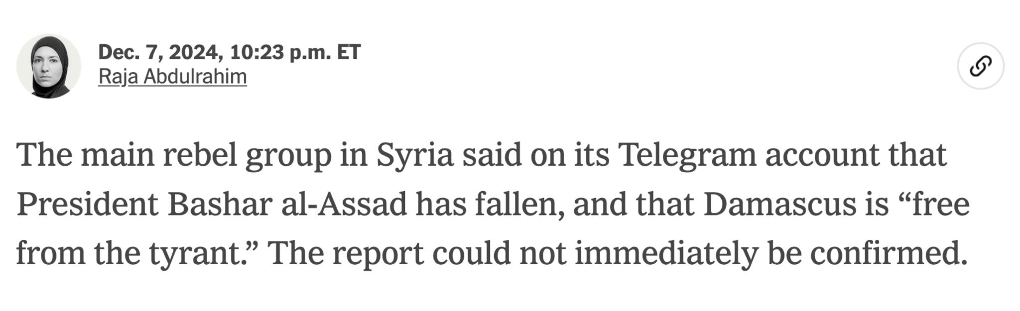 New York Times reporting on the fall of the Assad regime.
