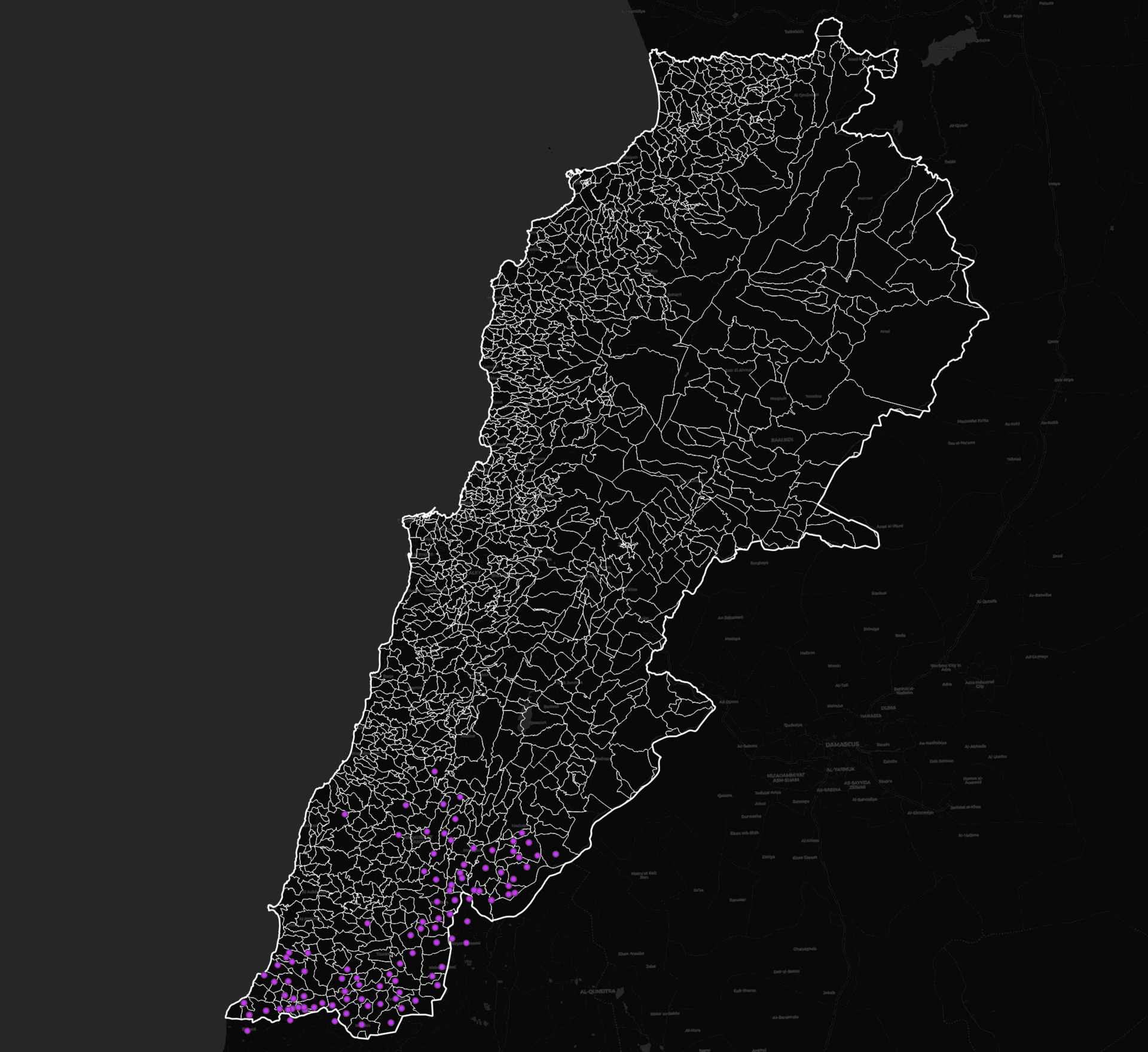 Animated map of attacks over time in Lebanon