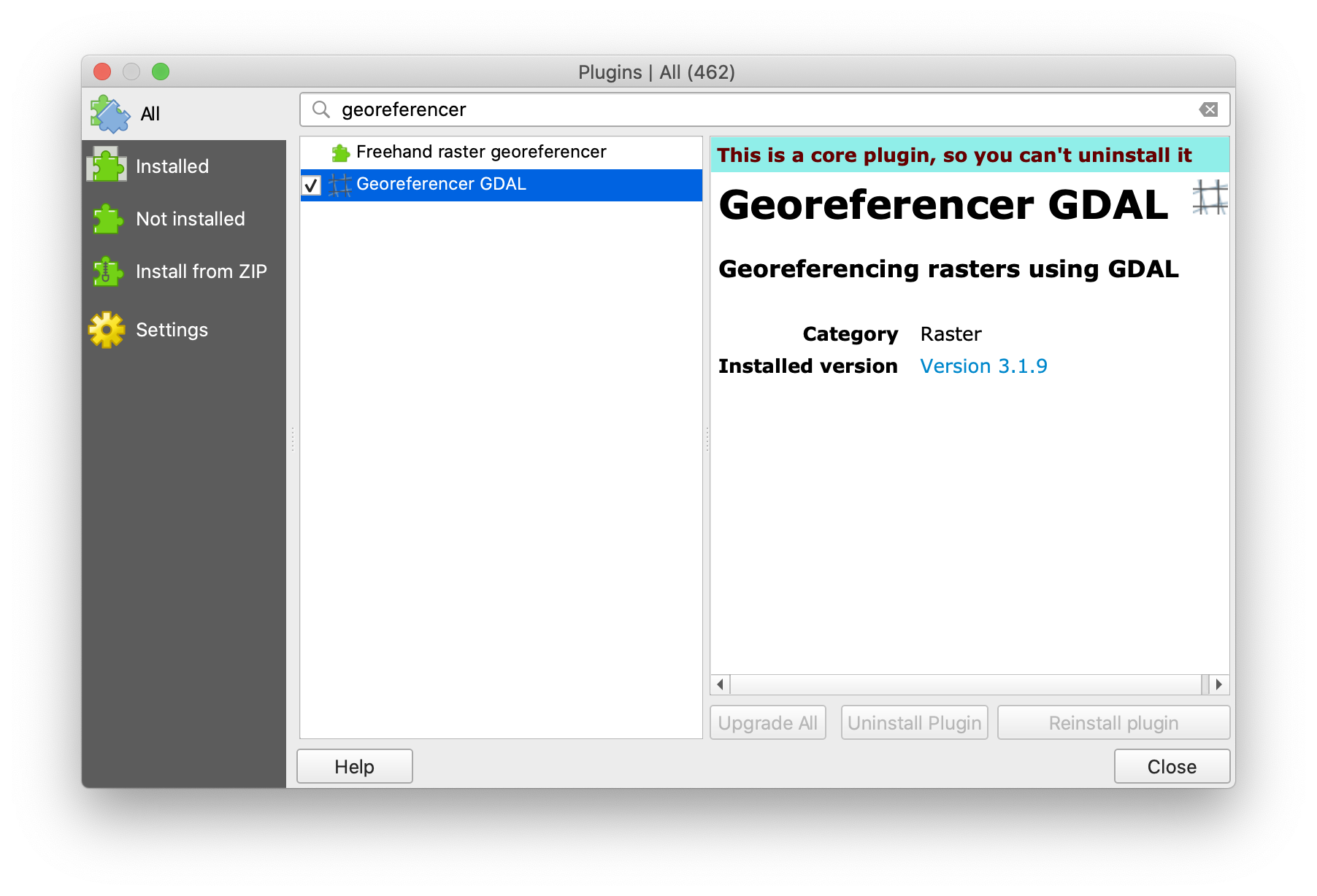 Activate georeferencer plugin