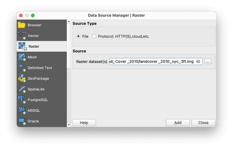 add raster dataset data source manager