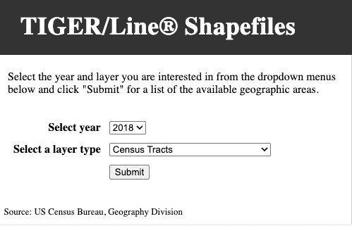 Screenshot of TIGER/Line data portal