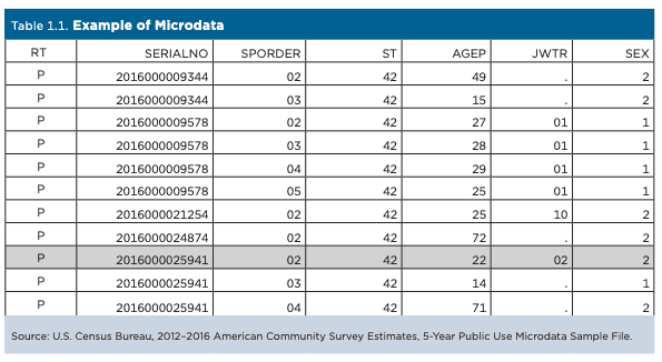 A sample of a microdata set