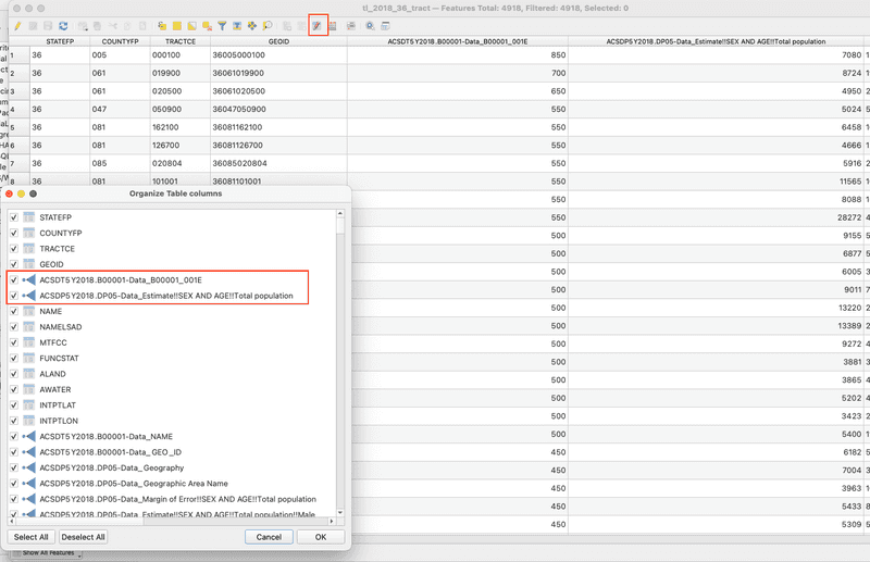 organizing the attribute table