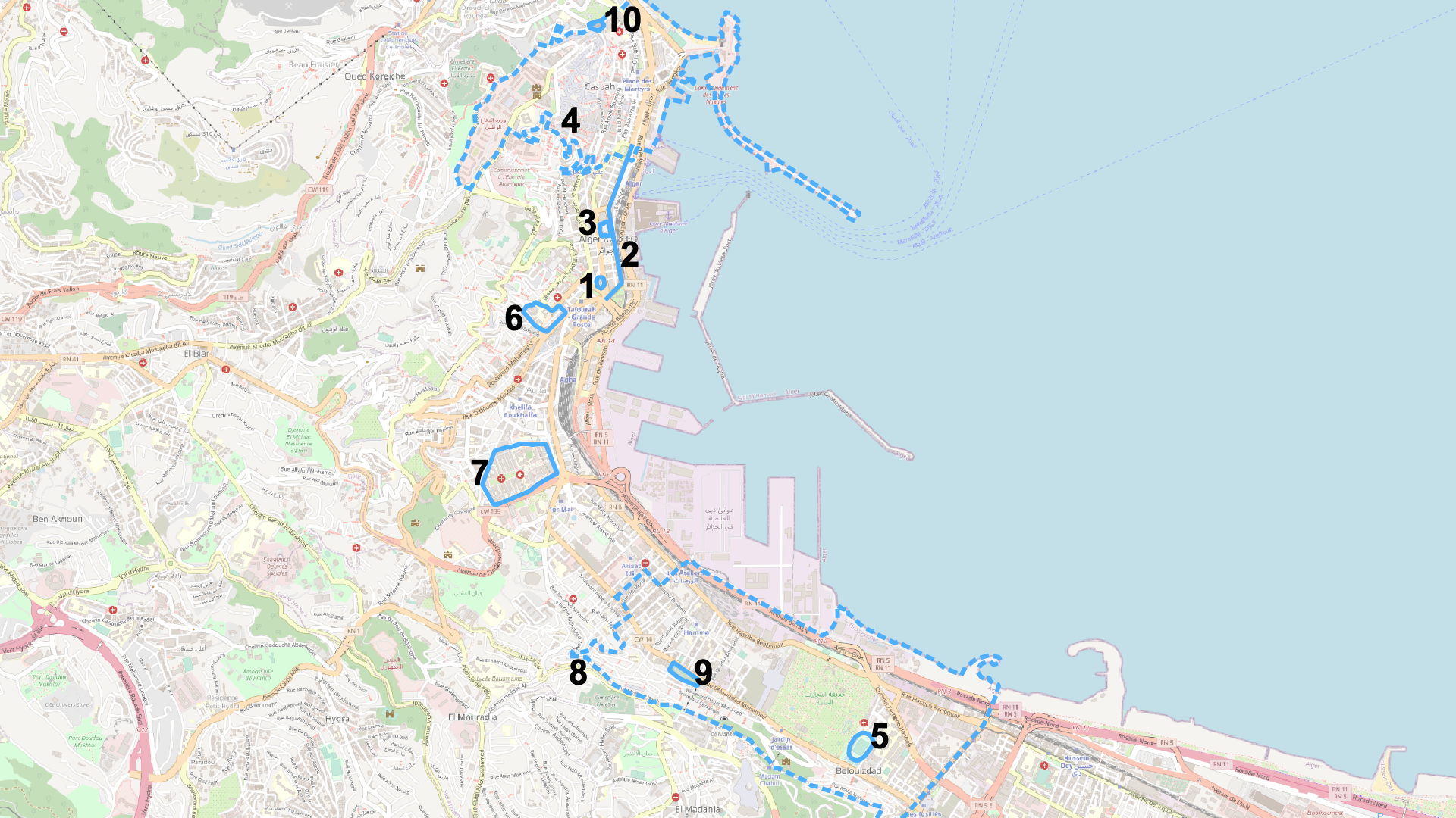 Map of Ali's places in Part 1
