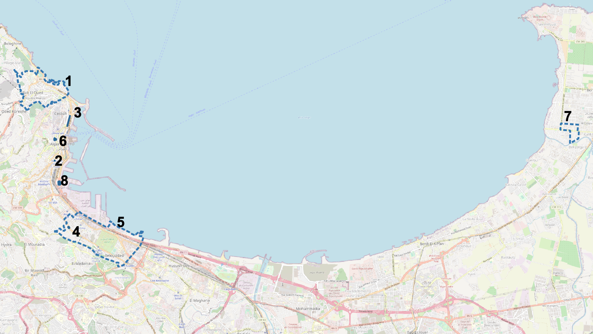 Map showing the places mentioned by Ali in Part 2