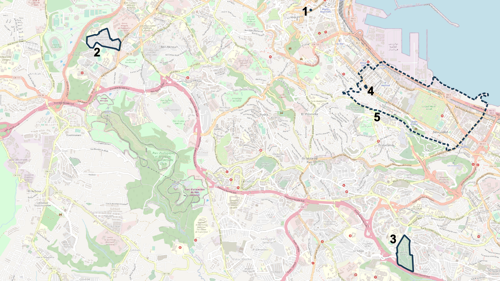 Map showing the neighborhoods mentioned by Ali in Part 3