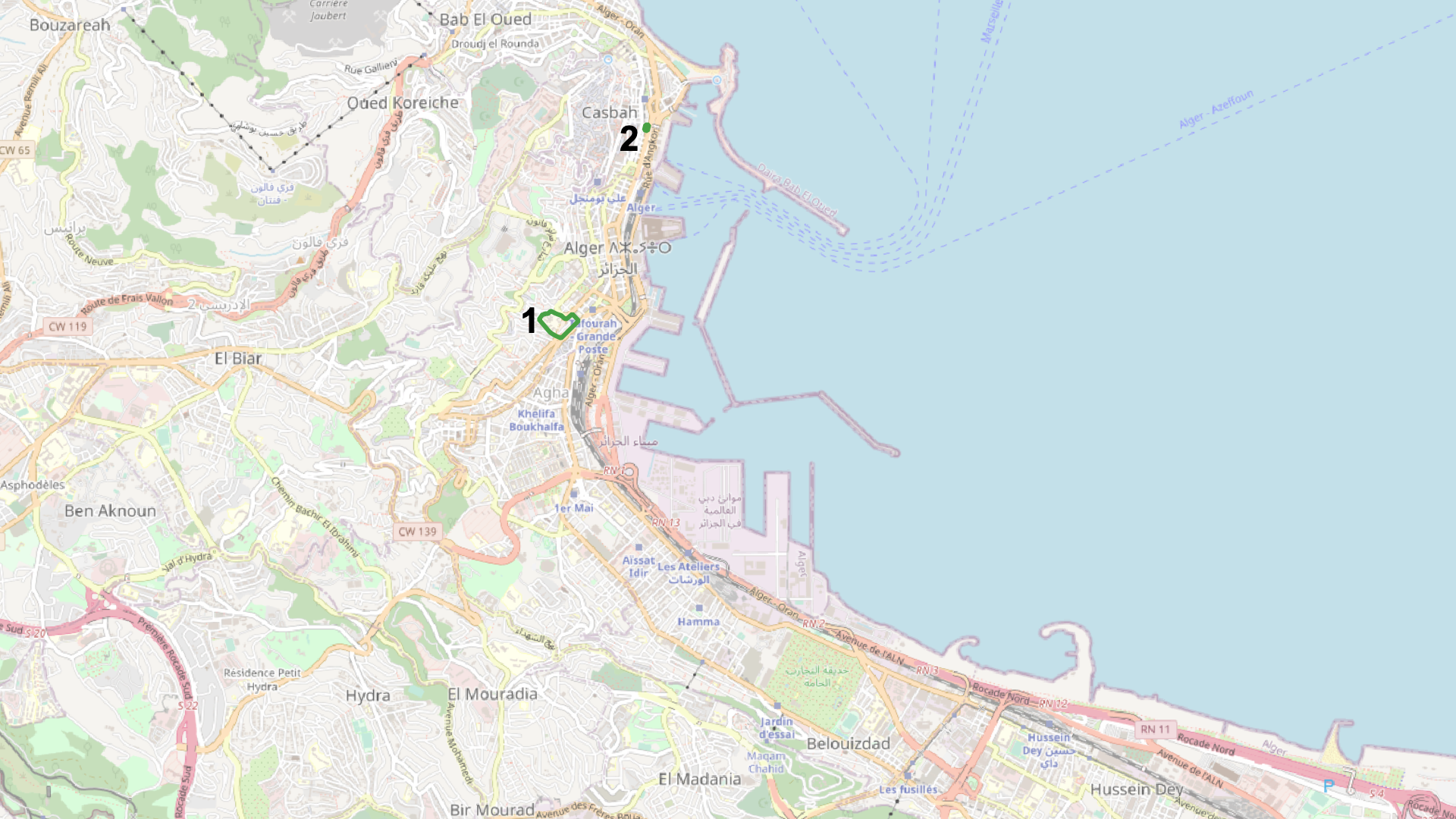 Map showing the places mentioned by Lilas in Part 2