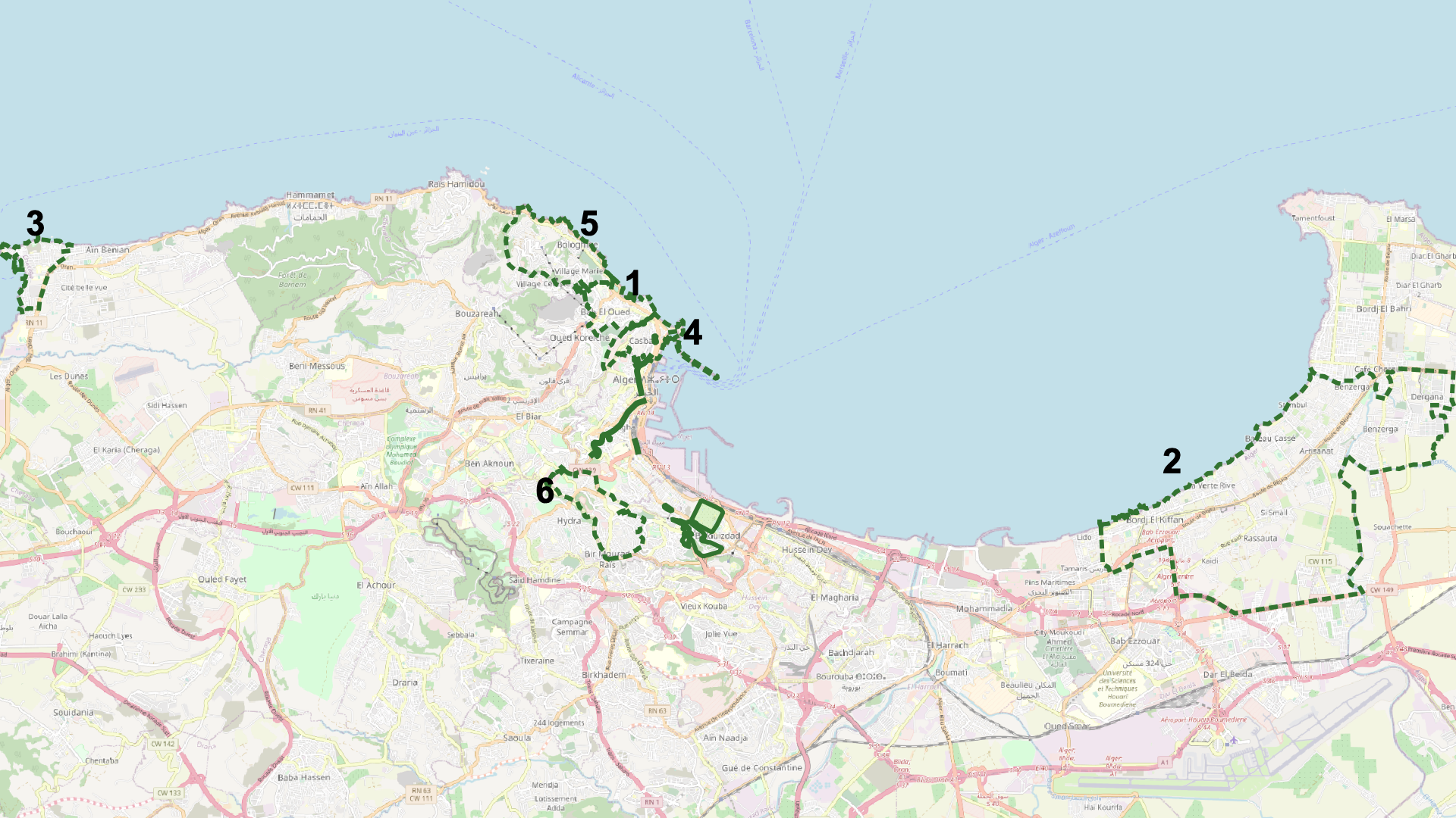 Map showing the neighborhoods mentioned by Lilas in Part 3