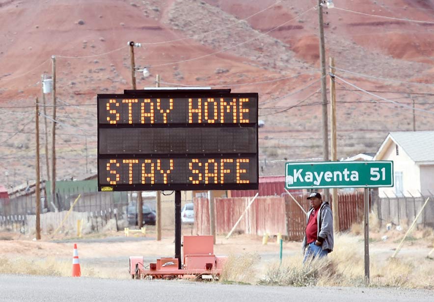 Stay at home order near Many Farms, Arizona on the Navajo Nation. From NBC News.